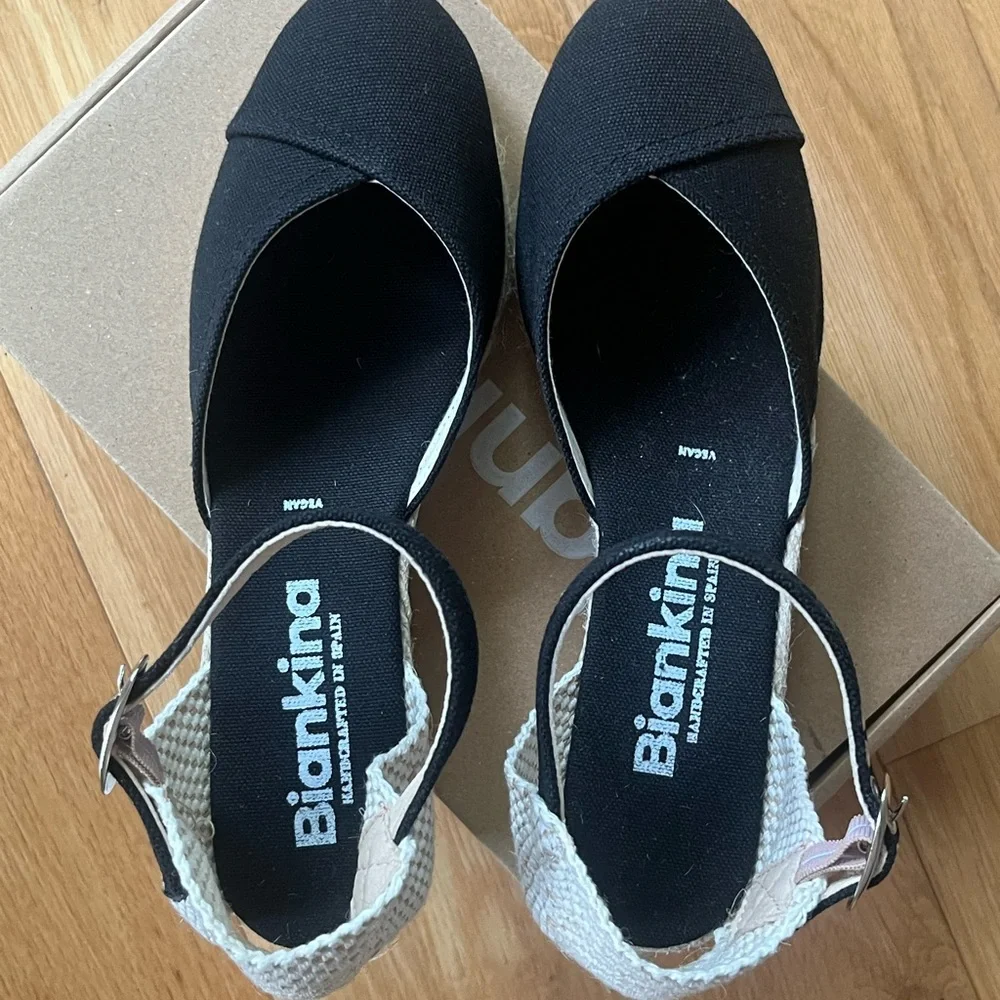 Black Canvas Espadrille Wedge with Ankle Strap